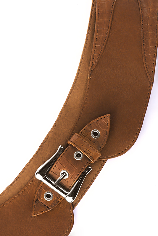 Caramel brown women's dress belt, matching pumps and bags. Made to measure. Top view - Florence KOOIJMAN